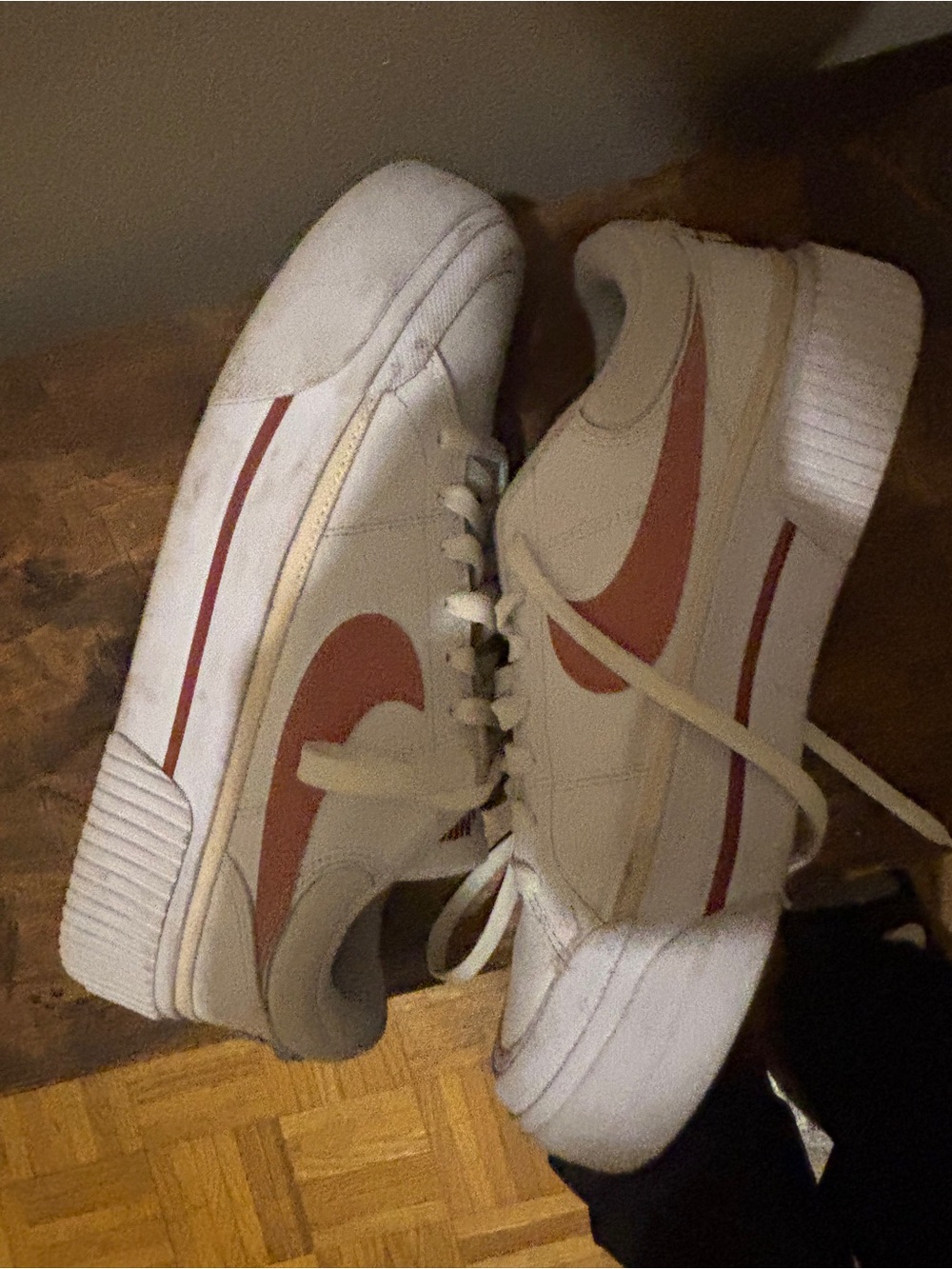 Nike Women's White Sneakers with Rose Swoosh